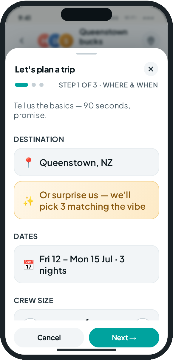 Where and when screen