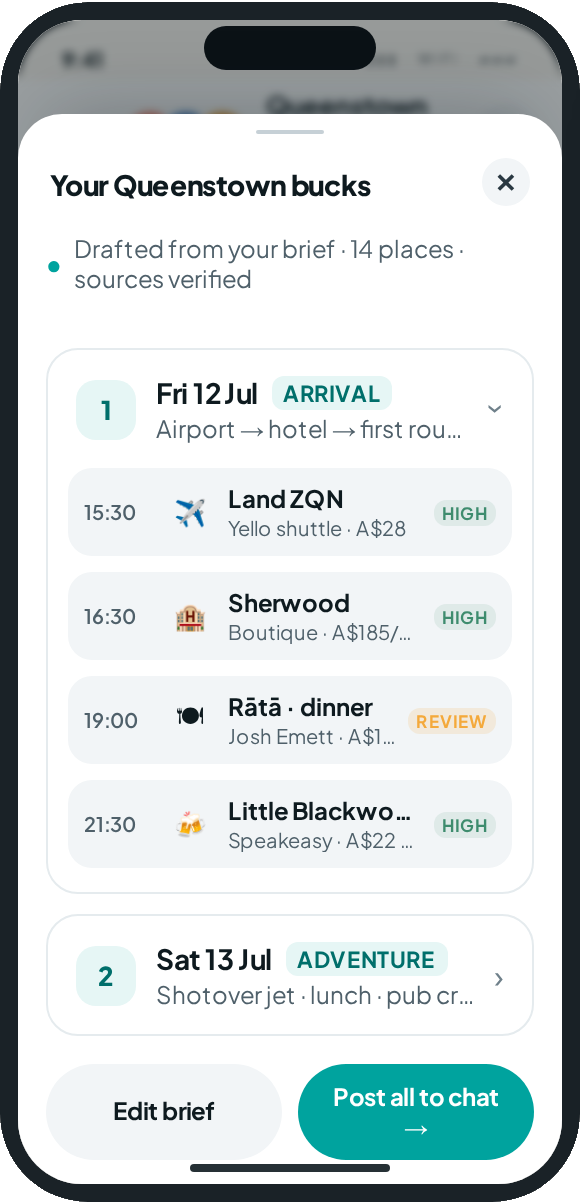 Tripbuds AI-generated trip draft