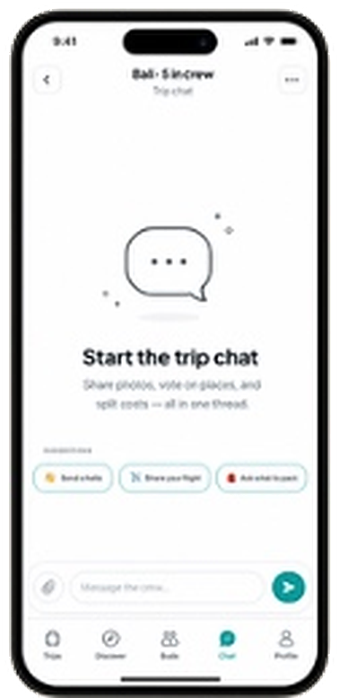 Tripbuds in-trip chat where the crew shares photos and votes